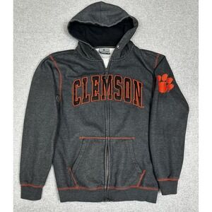 Clemson Hoodie Men Medium Gray Full Zip Colosseum Paw Embroidered NCAA Jacket